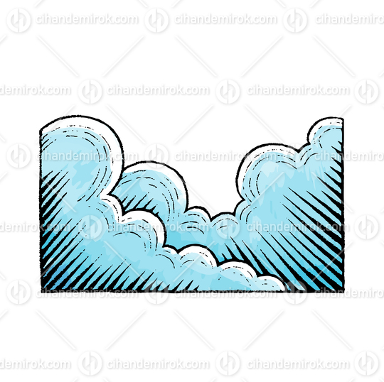 Blue Puffy Clouds, Scratchboard Engraved Vector