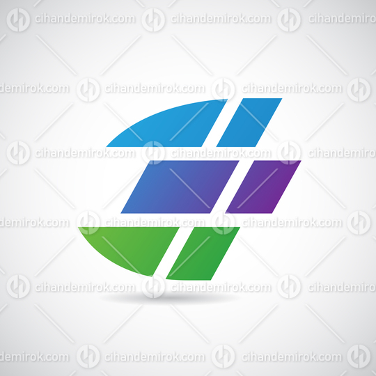 Blue Purple and Green Italic Speeding Letter E Icon with a Shadow
