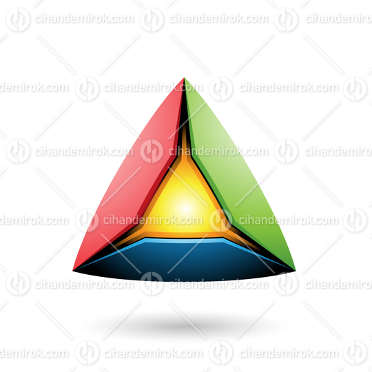 Blue Red and Green Pyramid with a Glowing Core