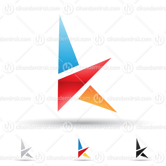 Blue Red and Orange Abstract Glossy Logo Icon of Letter K with Spiky Triangles