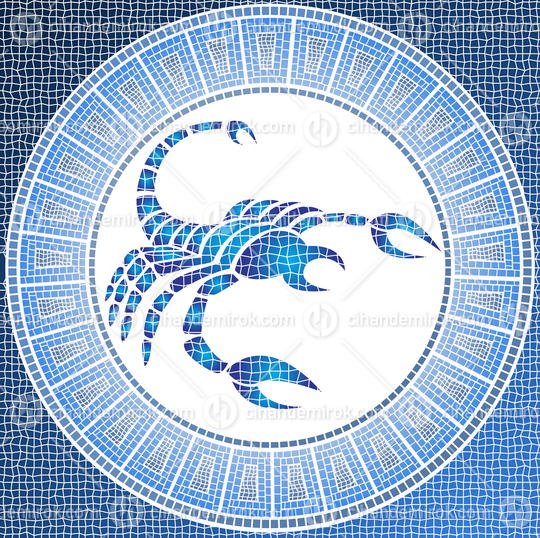 Blue Scorpio Zodiac Sign in form of an Antique Mosaic