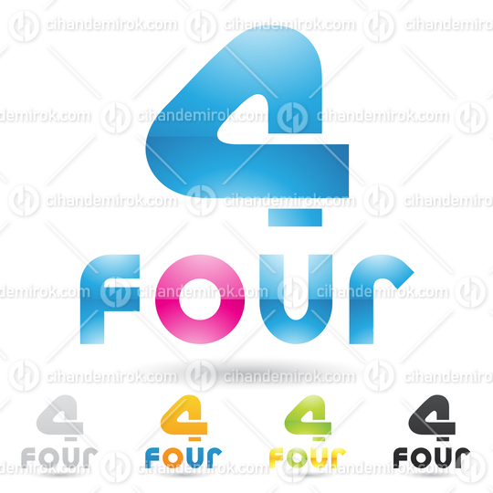 Blue Shiny Abstract Logo Icon of an Extra Bold Number 4