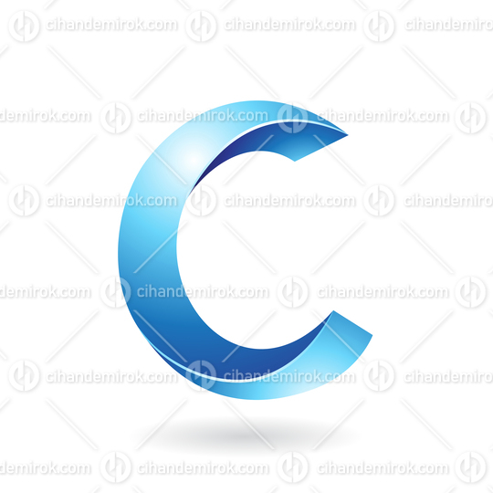 Blue Shiny Twisted Letter C Icon with a Shadow