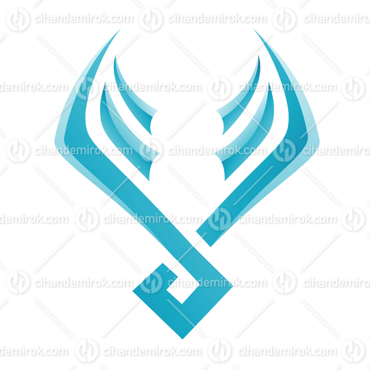 Blue Simplistic Down Facing Bat Icon