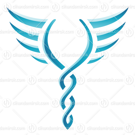 Blue Simplistic Torch Shaped Wings Icon