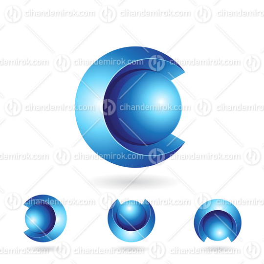 Blue Spherical 3d Bold Two Piece Letter C Icon