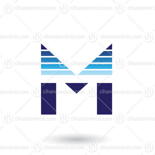 Blue Spiky Letter M with Horizontal Stripes Vector Illustration