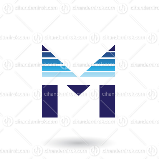 Blue Spiky Letter M with Horizontal Stripes Vector Illustration