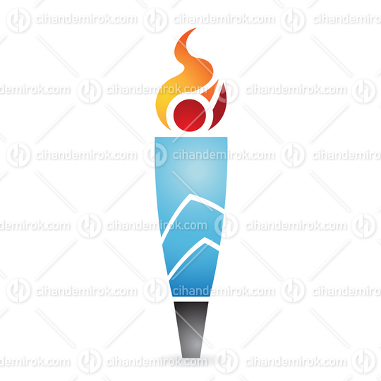 Blue Striped Ancient Torch with Curvy and Circular Fire Design