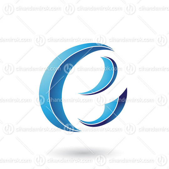 Blue Striped Crescent Shape Letter E Vector Illustration