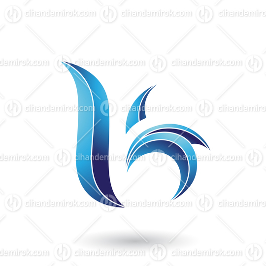 Blue Striped Leaf Shaped Letter B or K Vector Illustration