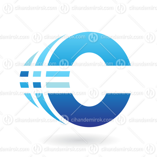 Blue Striped Letter C Icon with Motion Ghosting