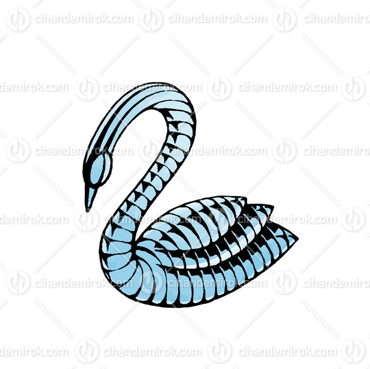 Blue Swan, Scratchboard Engraved Vector