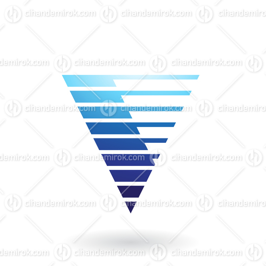 Blue Triangular Icon for Letter V with Thin and Thick Horizontal Stripes