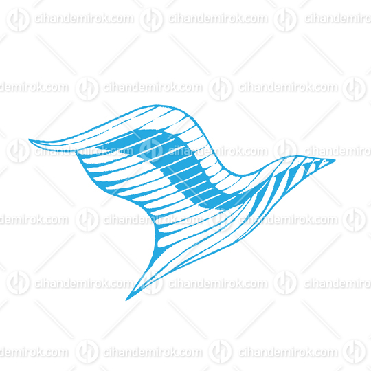 Blue Vectorized Ink Sketch of Eagle Illustration