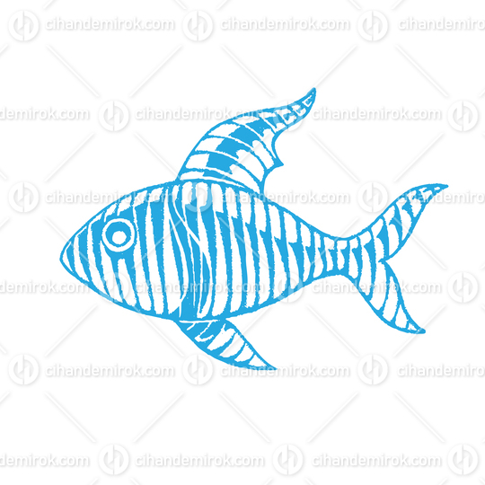 Blue Vectorized Ink Sketch of Fish Illustration