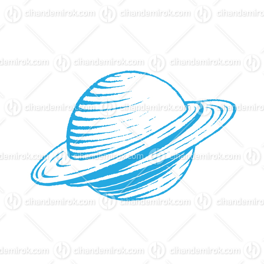 Blue Vectorized Ink Sketch of Planet Illustration
