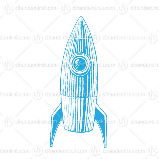 Blue Vectorized Ink Sketch of Rocket Illustration