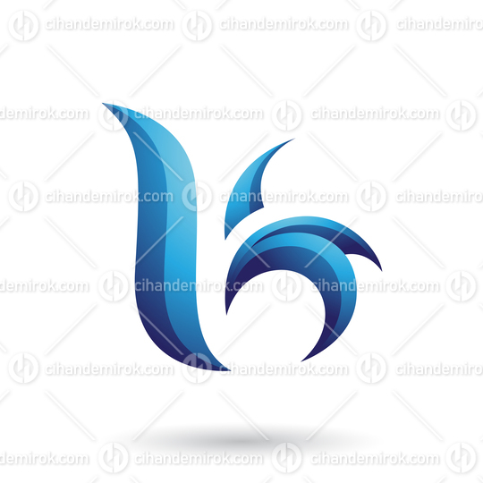 Blue Wavy Leaf Shaped Letter B or K Vector Illustration