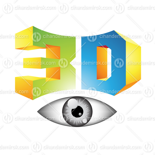 Blue Yellow and Green 3d Viewing Tech Symbol with a Glossy Eye