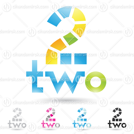 Blue Yellow and Green Abstract Logo Icon of Number 2 with Dashed Lines