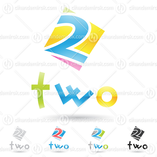 Blue Yellow and Pink Abstract Logo Icon of Number 2 with a Square 