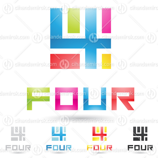 Blue Yellow Green and Red Abstract Logo Icon of Number 4 with Geometrical Shapes