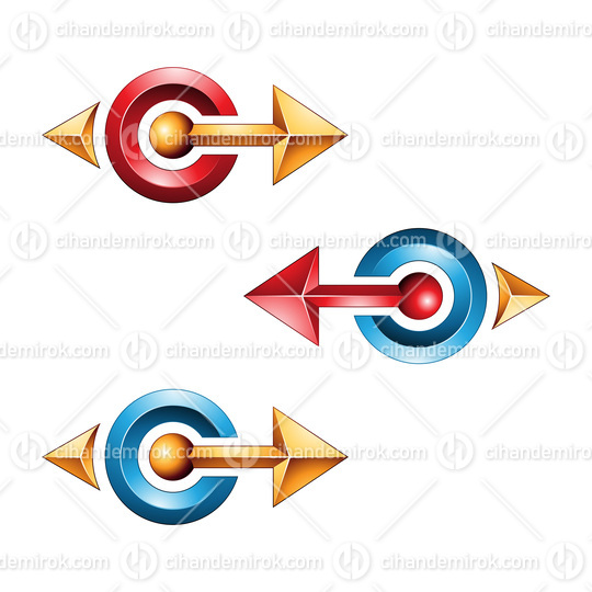 Bold Glossy Embossed Arrows in Red Blue and Yellow Colors