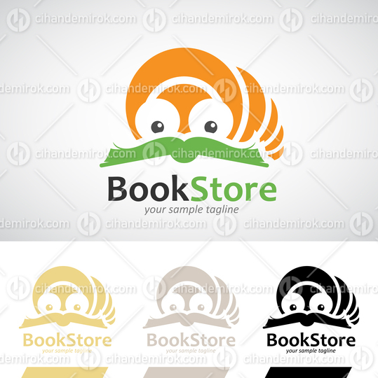 Book Store Logo Icon of a Book Worm Reading a Book