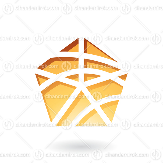Brown Abstract Pentagon Shape with Curvy Stripes