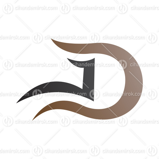 Brown and Black Letter D Icon with Wavy Curves