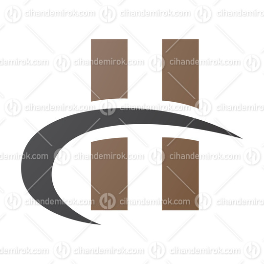 Brown and Black Letter H Icon with Vertical Rectangles and a Swo
