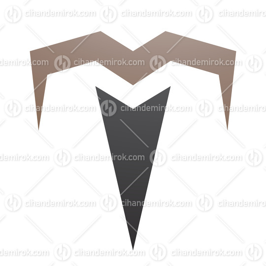 Brown and Black Letter T Icon with Pointy Tips