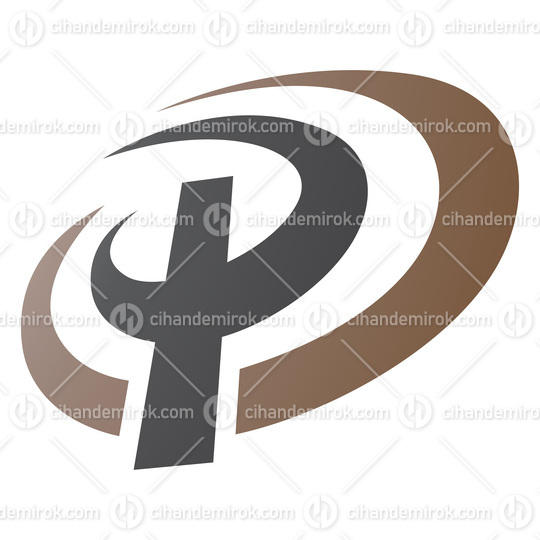 Brown and Black Oval Shaped Letter P Icon
