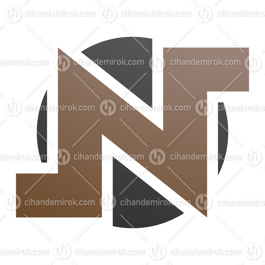 Brown and Black Round Bold Letter N Icon