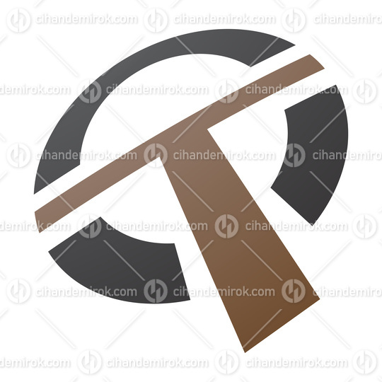 Brown and Black Round Shaped Letter T Icon