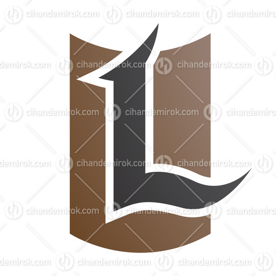 Brown and Black Shield Shaped Letter L Icon