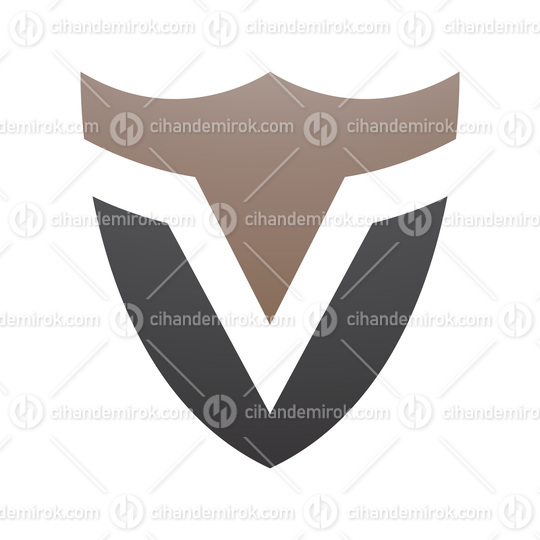 Brown and Black Shield Shaped Letter V Icon