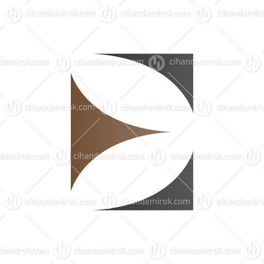 Brown and Black Uppercase Letter E Icon with Curvy Triangles