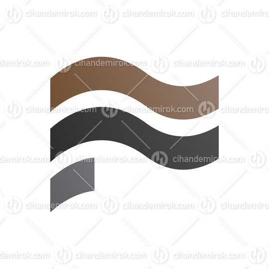 Brown and Black Wavy Flag Shaped Letter F Icon