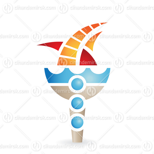 Brown and Blue Ancient Torch with Geometrical Fire Design