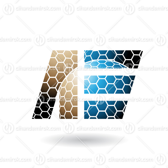 Brown and Blue Dual Letters of A and E with Honeycomb Pattern
