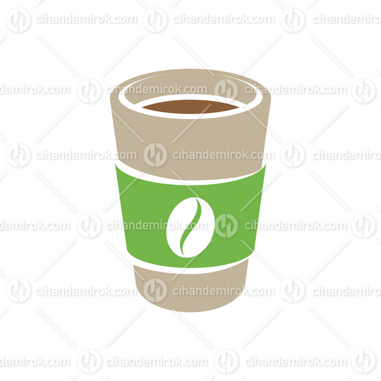 Brown and Green Paper Coffee or Tea Cup Icon isolated on a White Background