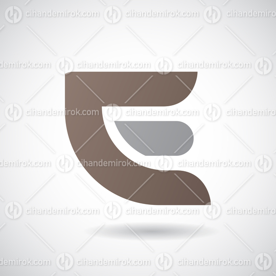 Brown and Grey Bold Thick Round Logo Icon of Letter E