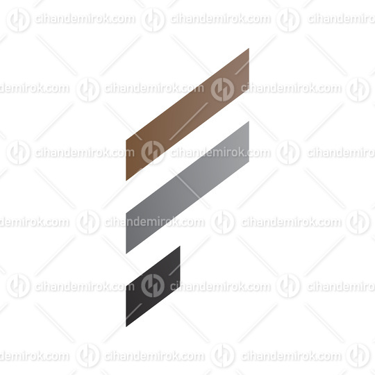 Brown and Grey Letter F Icon with Diagonal Stripes