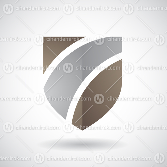 Brown and Grey Striped Shield Logo Icon with a Shadow