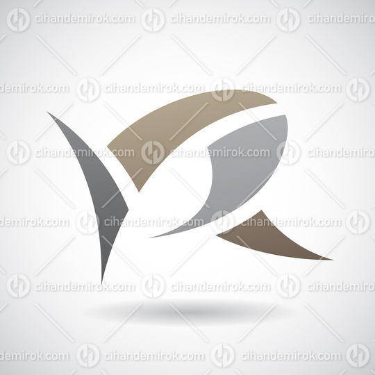 Brown and Grey Uppercase Letter R with Multiple Spiky Shapes