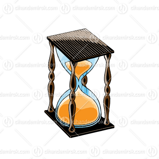 Brown and Orange Hourglass, Scratchboard Engraved Vector