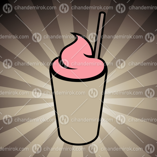 Brown and Pink Milkshake with a Straw Icon on a Brown Striped Background