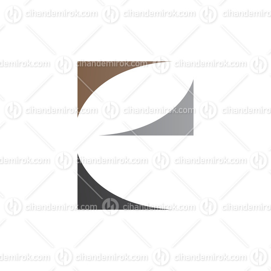 Brown Black and Grey Lowercase Letter E Icon with Curvy Triangle